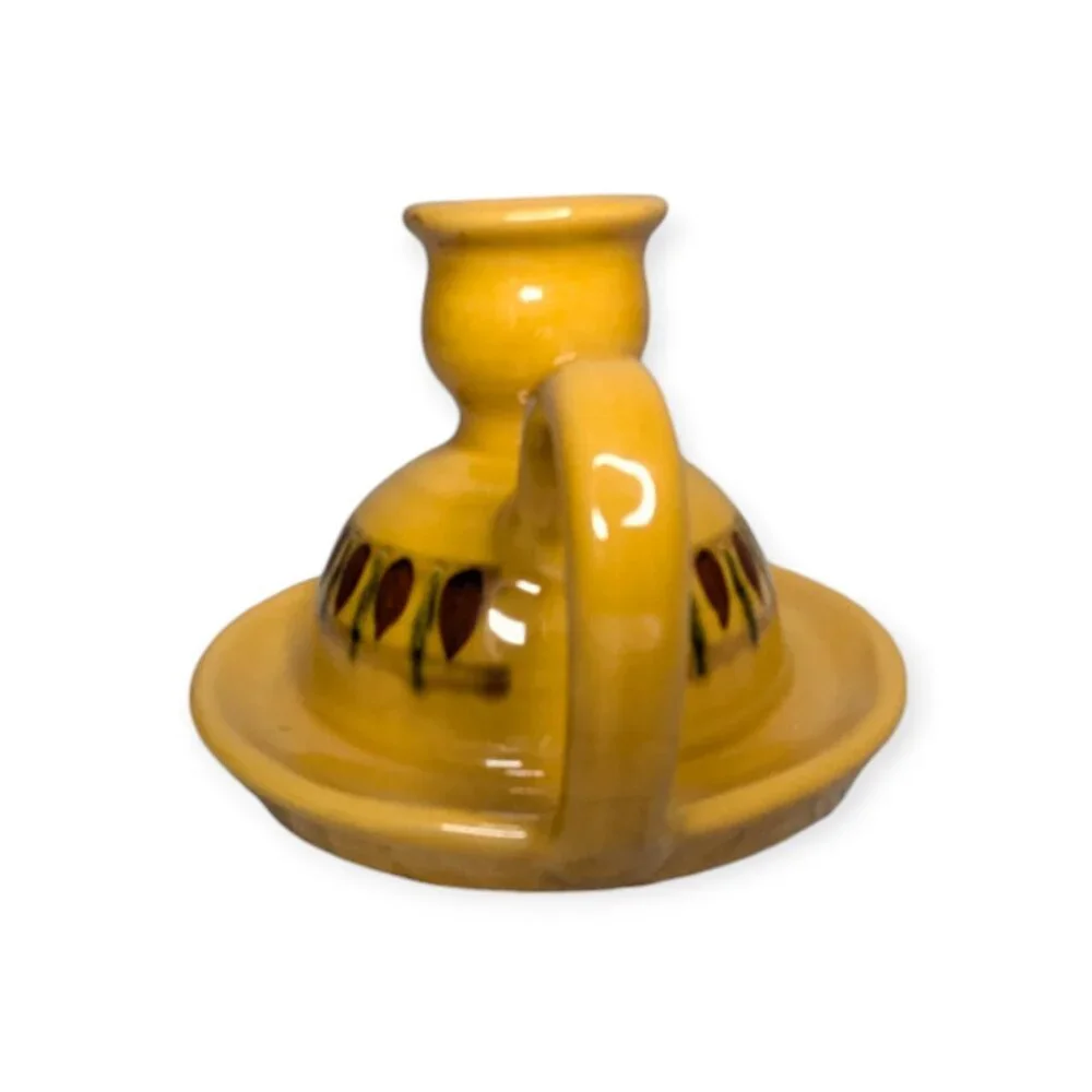 Vintage Pottery Barn Ceramic Golden Painted Taper Handle Walking Candle #1